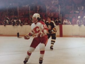 Playing for the Calgary Flames.